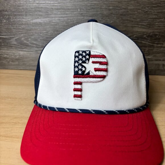 Puma Hat Cap Snap Back Blue Performance Pars & Stripes Golf Golfing Adjustable - Picture 2 of 10